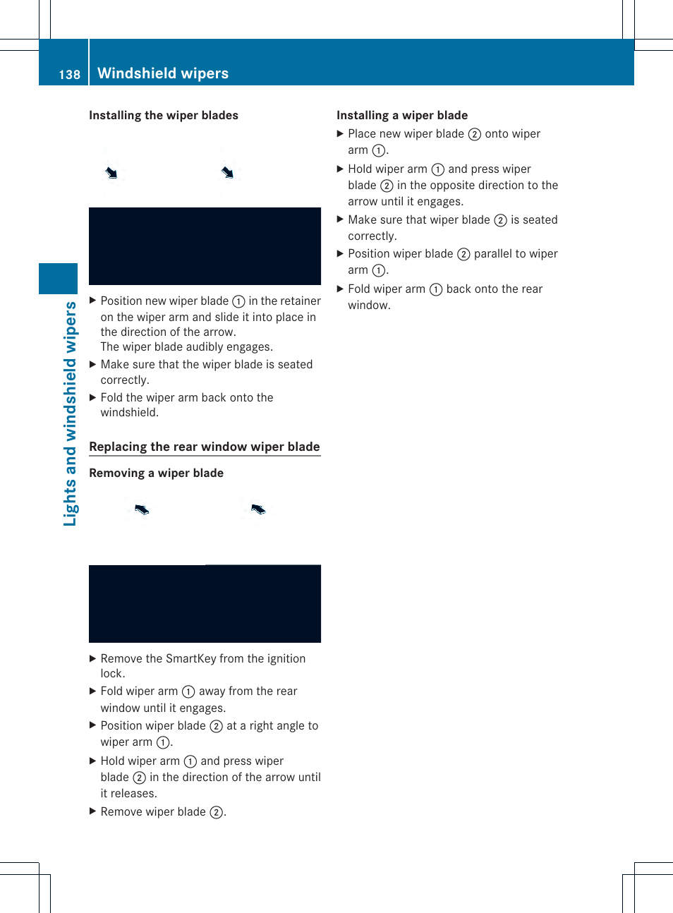 Lights and windshield wipers, Windshield wipers | Mercedes-Benz GL-Class 2013 Owners Manual User Manual | Page 140 / 454