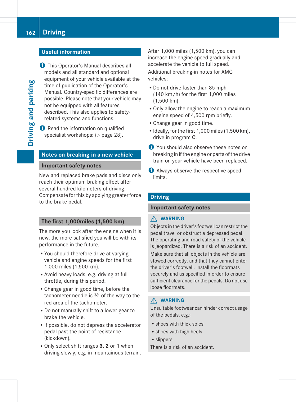 Driving and parking, Driving | Mercedes-Benz GL-Class 2013 Owners Manual User Manual | Page 164 / 454