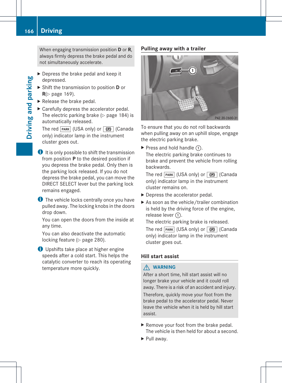 Driving and parking, Driving | Mercedes-Benz GL-Class 2013 Owners Manual User Manual | Page 168 / 454