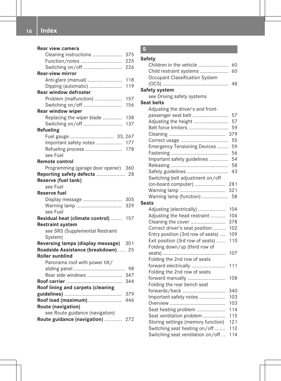Index | Mercedes-Benz GL-Class 2013 Owners Manual User Manual | Page 18 / 454