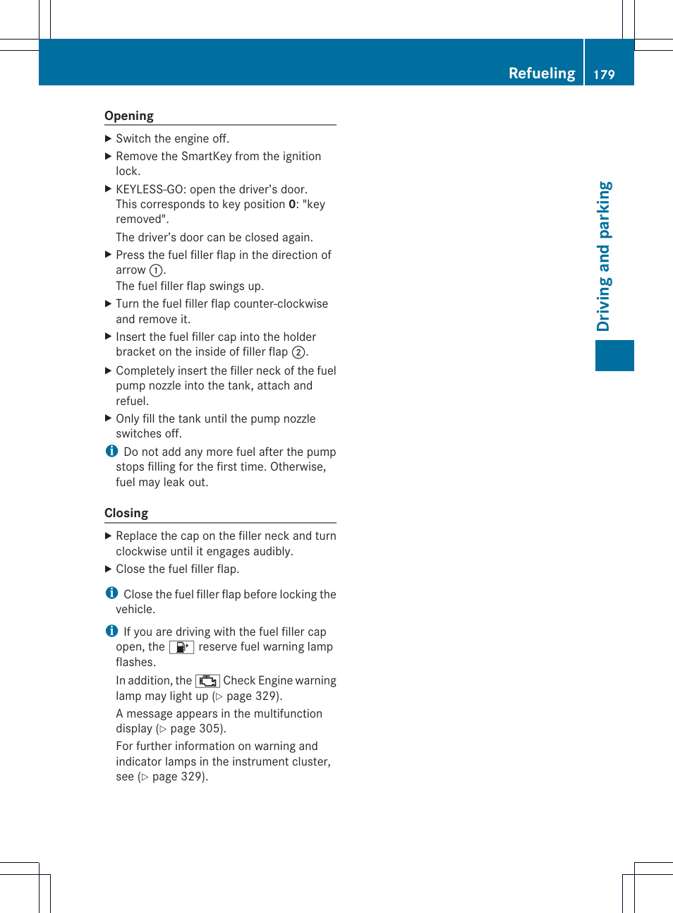 Driving and parking, Refueling | Mercedes-Benz GL-Class 2013 Owners Manual User Manual | Page 181 / 454