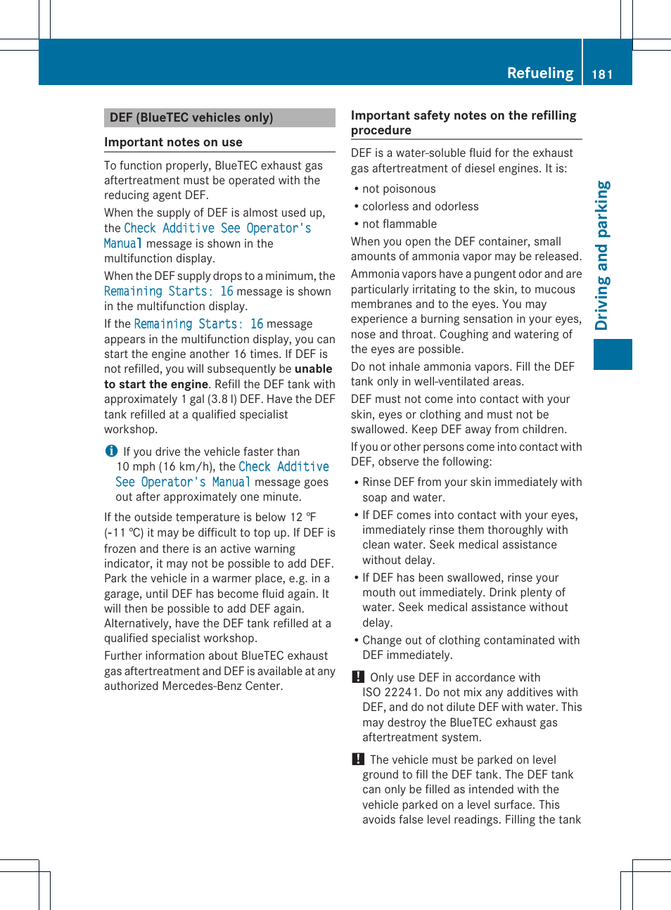 Driving and parking, Refueling | Mercedes-Benz GL-Class 2013 Owners Manual User Manual | Page 183 / 454