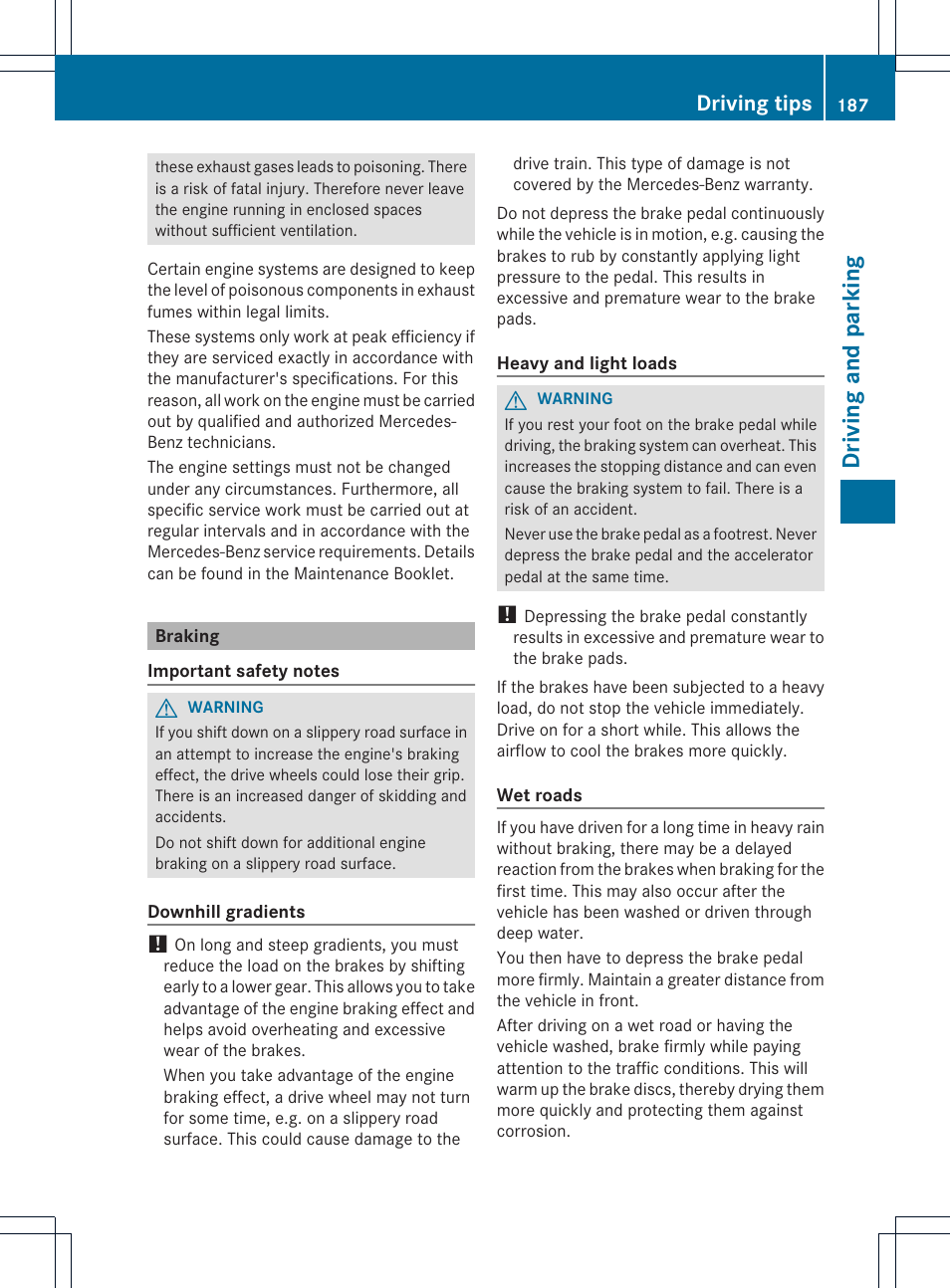 Driving and parking, Driving tips | Mercedes-Benz GL-Class 2013 Owners Manual User Manual | Page 189 / 454