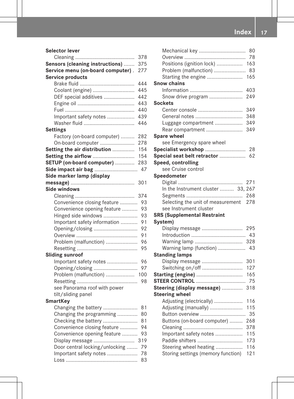 Index | Mercedes-Benz GL-Class 2013 Owners Manual User Manual | Page 19 / 454