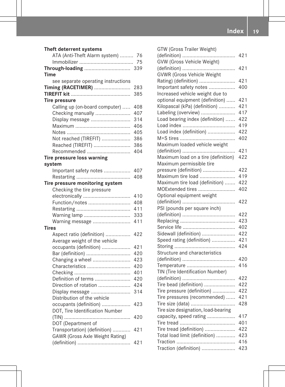 Index | Mercedes-Benz GL-Class 2013 Owners Manual User Manual | Page 21 / 454
