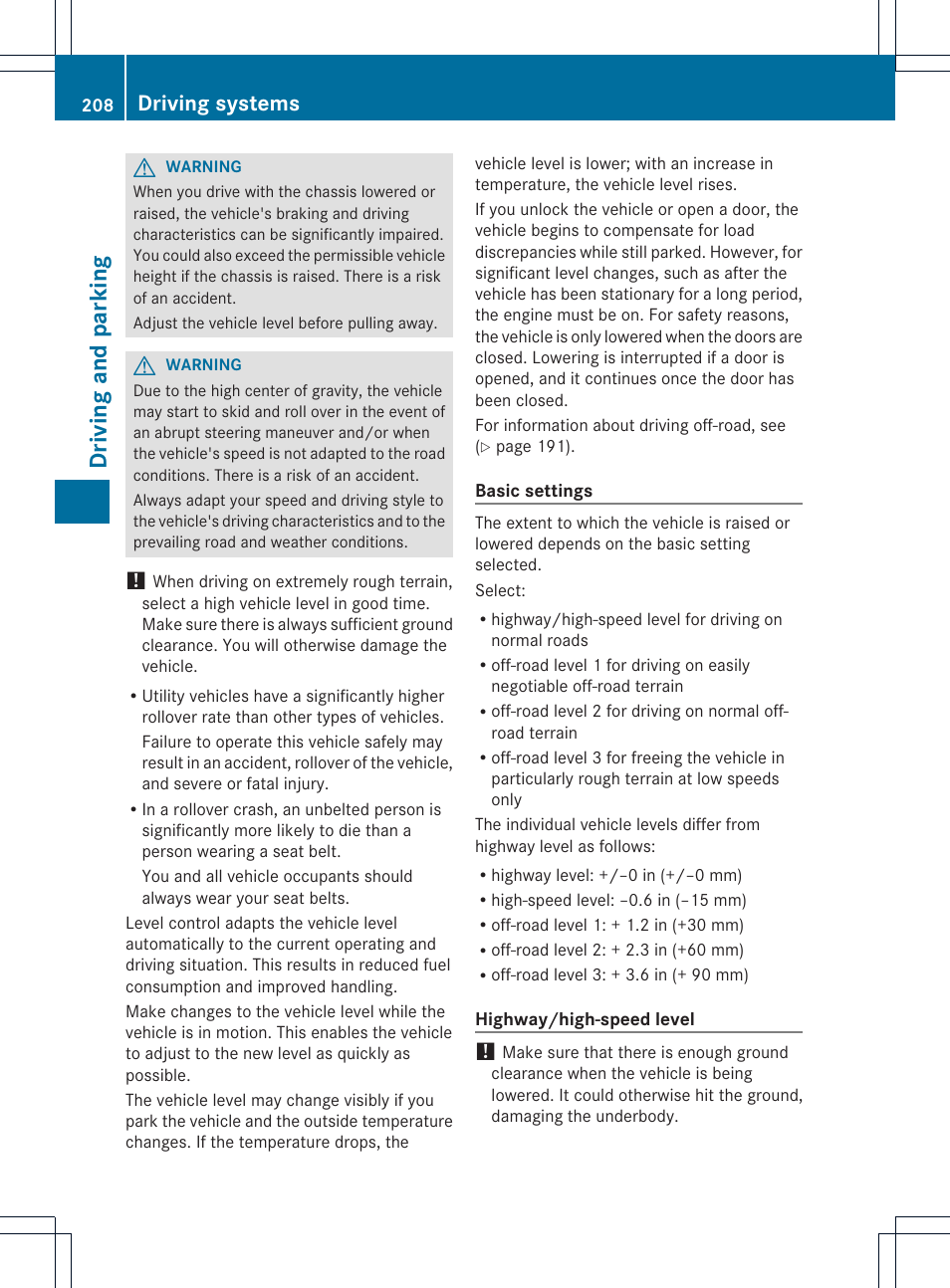 Driving and parking, Driving systems | Mercedes-Benz GL-Class 2013 Owners Manual User Manual | Page 210 / 454