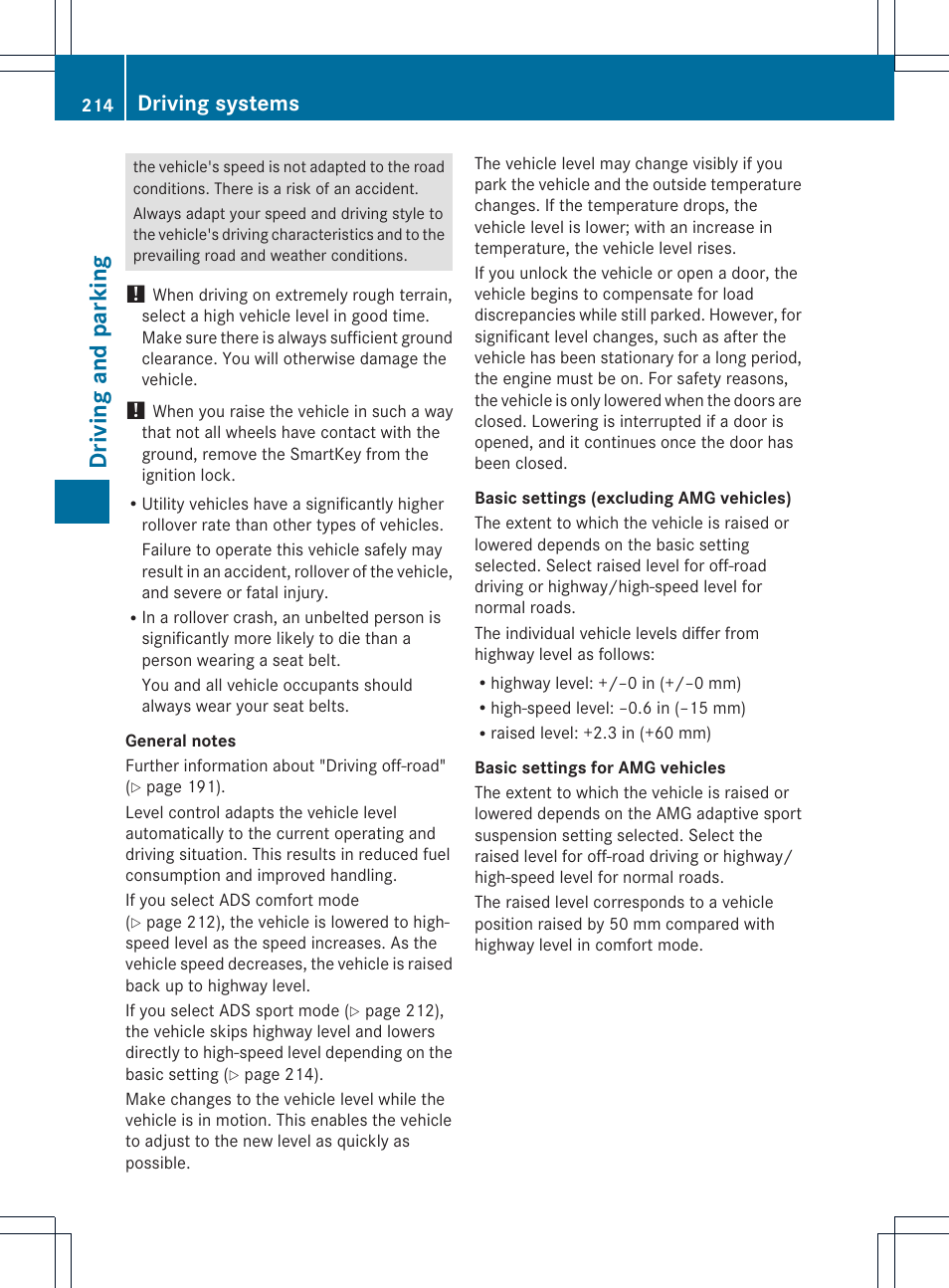Driving and parking, Driving systems | Mercedes-Benz GL-Class 2013 Owners Manual User Manual | Page 216 / 454