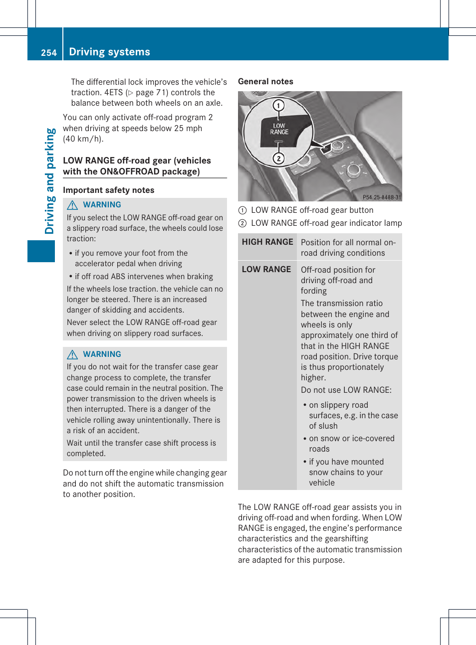 Driving and parking, Driving systems | Mercedes-Benz GL-Class 2013 Owners Manual User Manual | Page 256 / 454