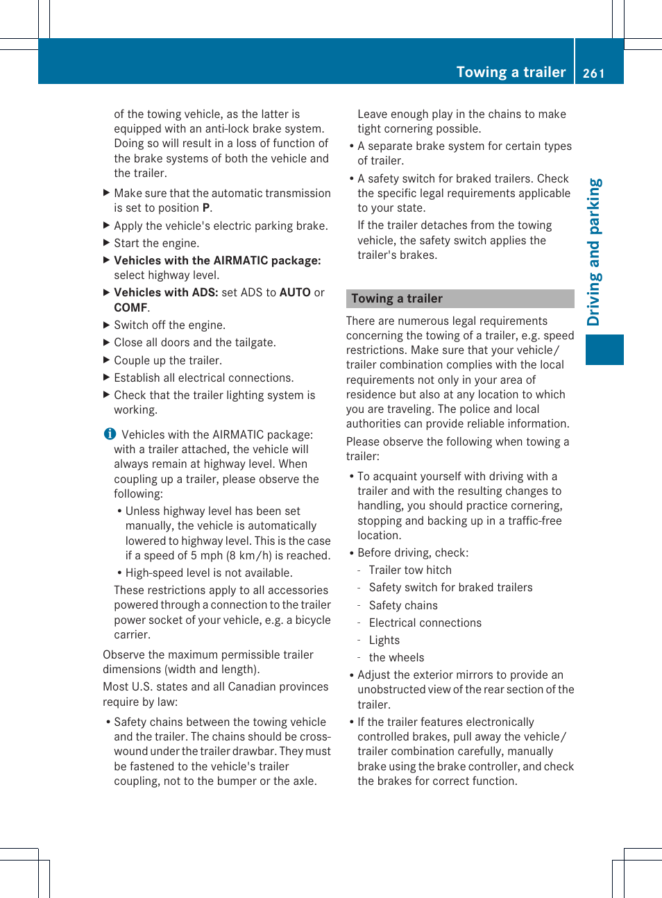 Dr ivi ng an d parki ng, Towing a trailer | Mercedes-Benz GL-Class 2013 Owners Manual User Manual | Page 263 / 454