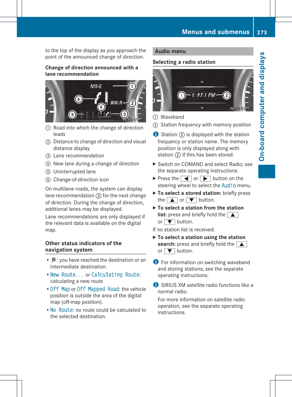 On- boar d comp ut er and dis pla ys, Menus and submenus | Mercedes-Benz GL-Class 2013 Owners Manual User Manual | Page 275 / 454