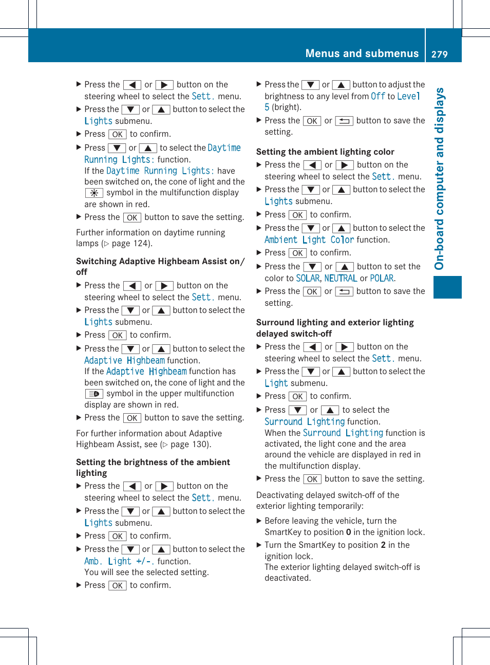 On-board comput er and display s, Menus and submenus | Mercedes-Benz GL-Class 2013 Owners Manual User Manual | Page 281 / 454