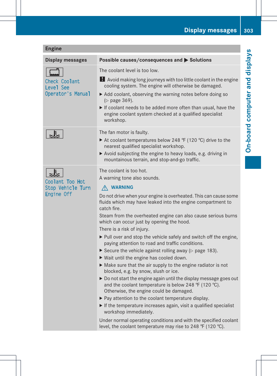 On-board computer and displays, Display messages | Mercedes-Benz GL-Class 2013 Owners Manual User Manual | Page 305 / 454