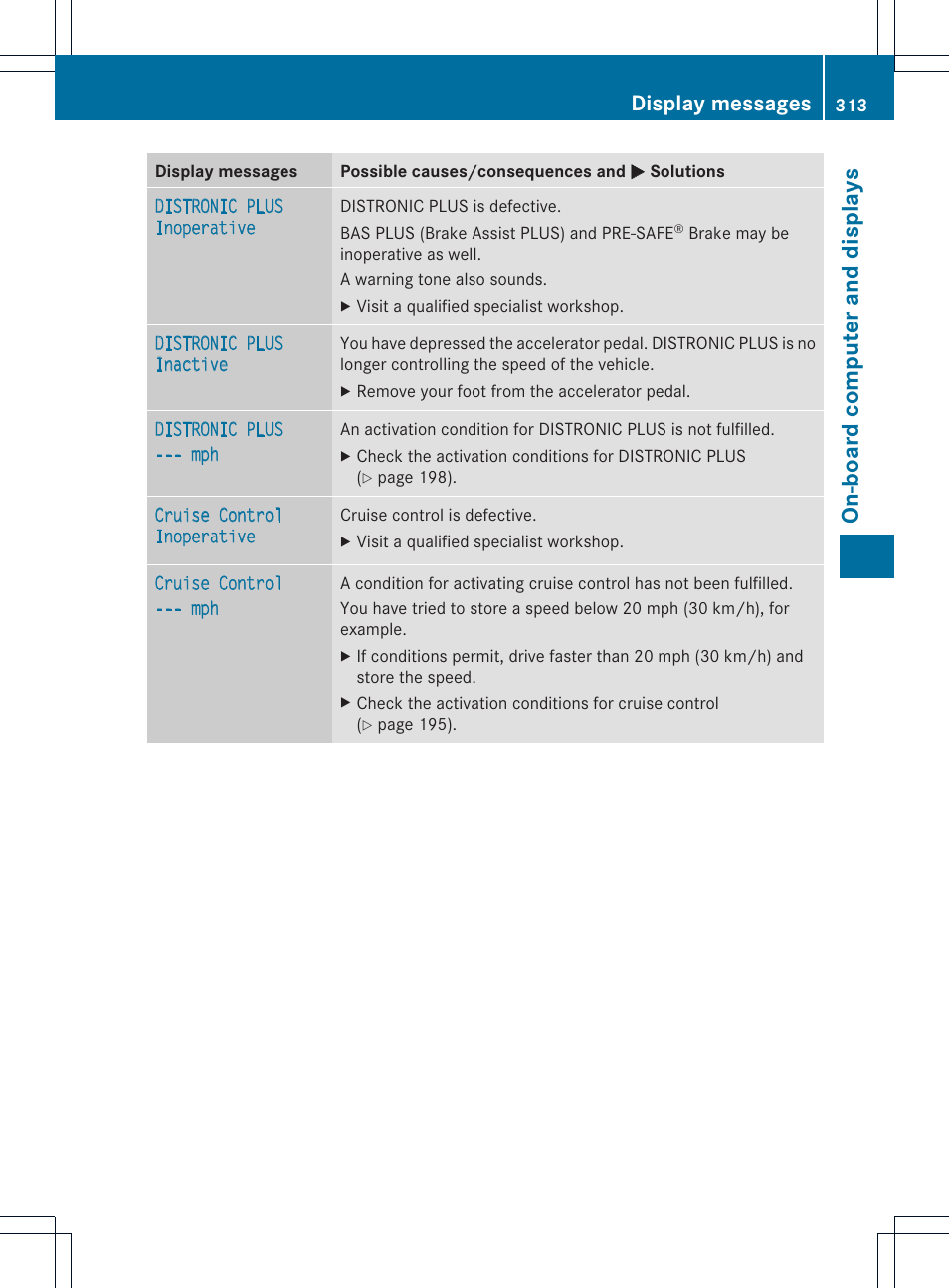 On-boar d compu ter and disp lays, Display messages | Mercedes-Benz GL-Class 2013 Owners Manual User Manual | Page 315 / 454
