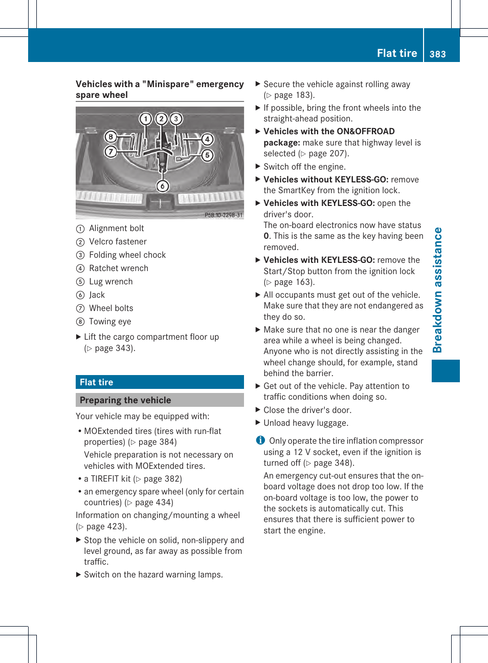 Breakdown assistance, Flat tire | Mercedes-Benz GL-Class 2013 Owners Manual User Manual | Page 385 / 454