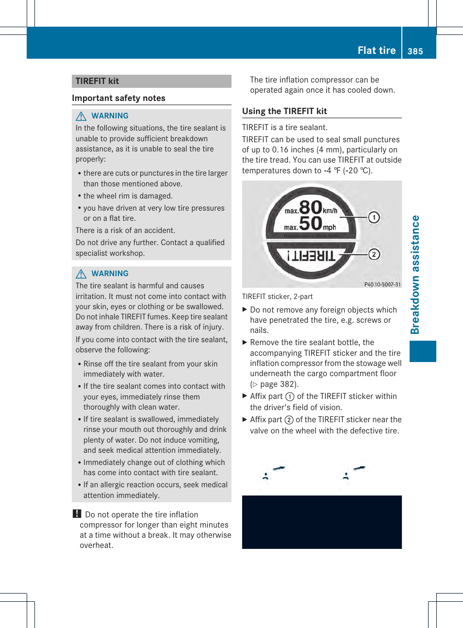 Breakdown assistance, Flat tire | Mercedes-Benz GL-Class 2013 Owners Manual User Manual | Page 387 / 454