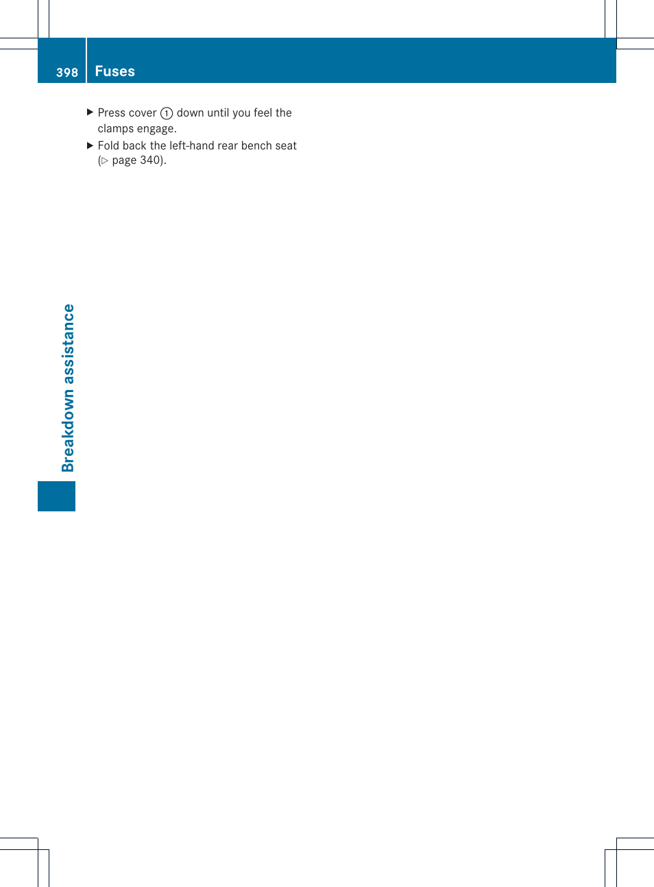 Breakdown assista nce, Fuses | Mercedes-Benz GL-Class 2013 Owners Manual User Manual | Page 400 / 454