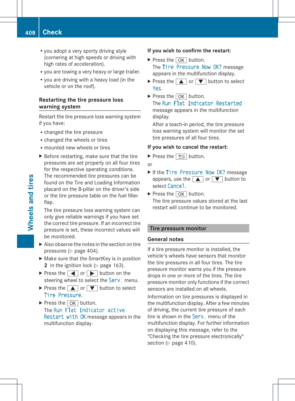 Wheels and tires, Check | Mercedes-Benz GL-Class 2013 Owners Manual User Manual | Page 410 / 454