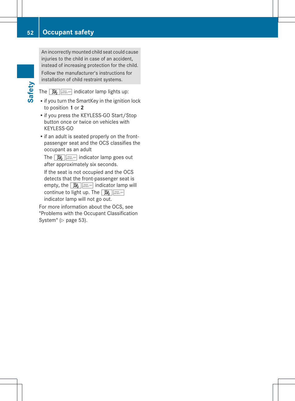 Safety, Occupant safety | Mercedes-Benz GL-Class 2013 Owners Manual User Manual | Page 54 / 454