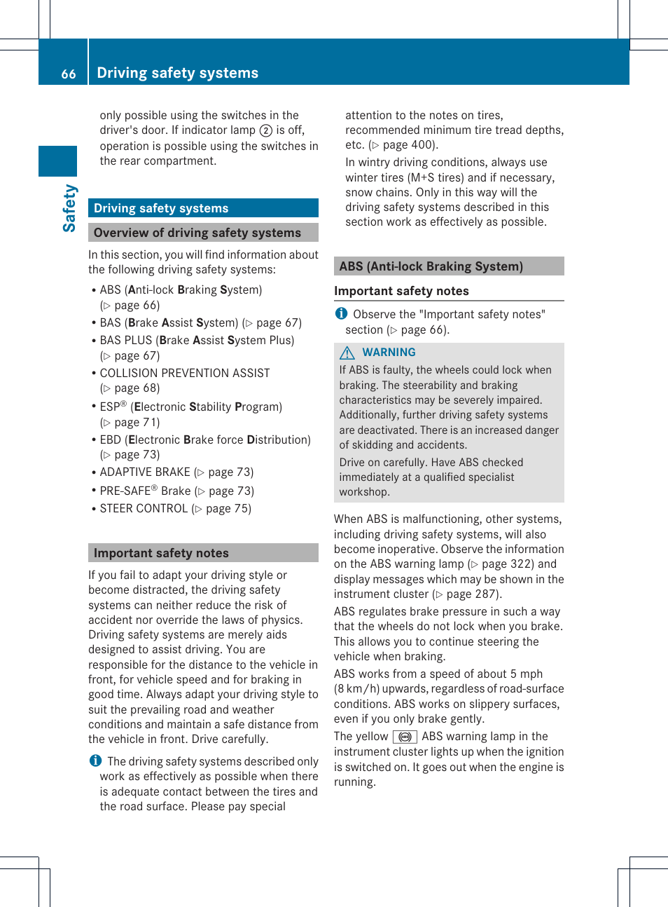 Safety, Driving safety systems | Mercedes-Benz GL-Class 2013 Owners Manual User Manual | Page 68 / 454