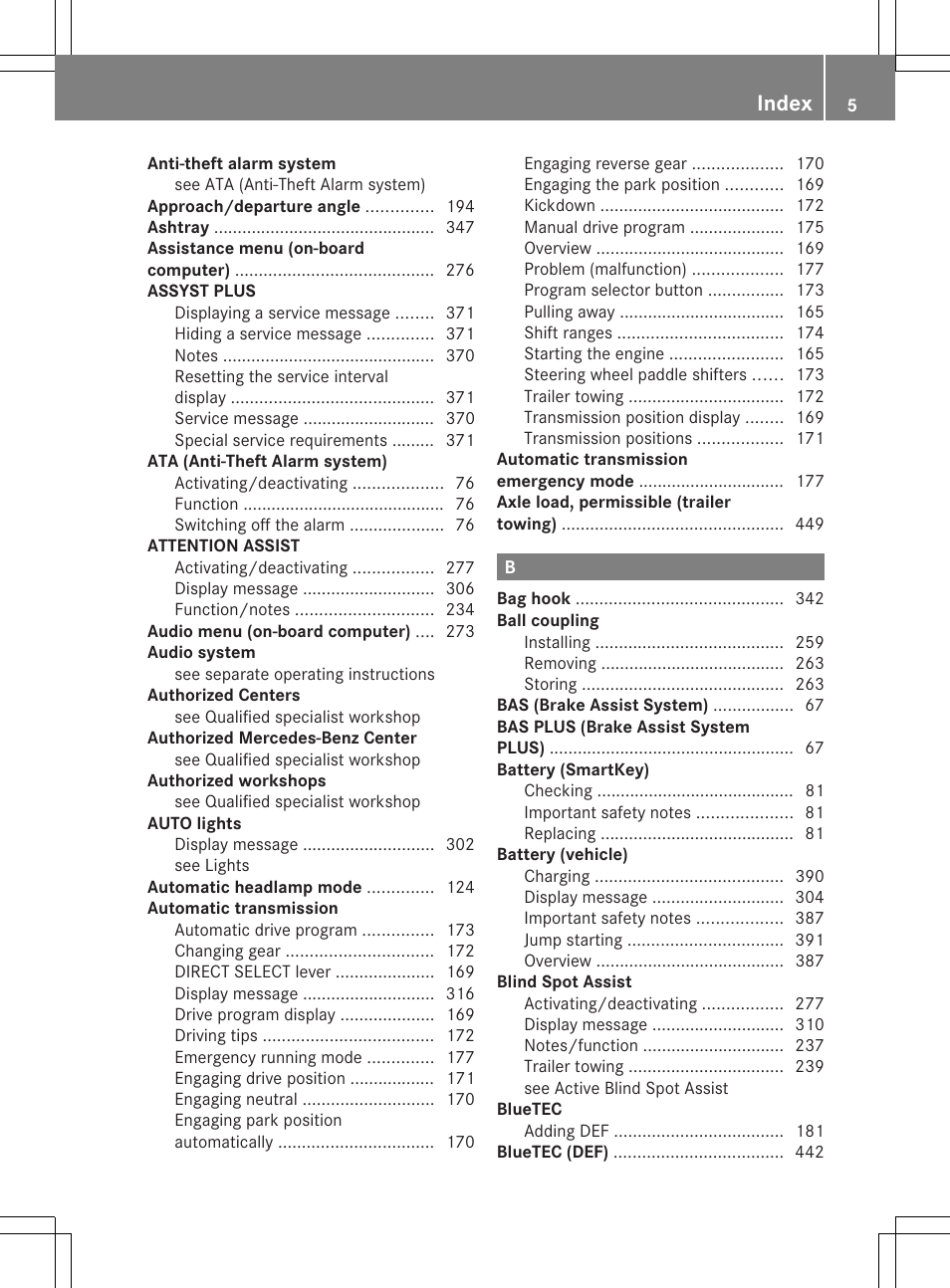 Index | Mercedes-Benz GL-Class 2013 Owners Manual User Manual | Page 7 / 454