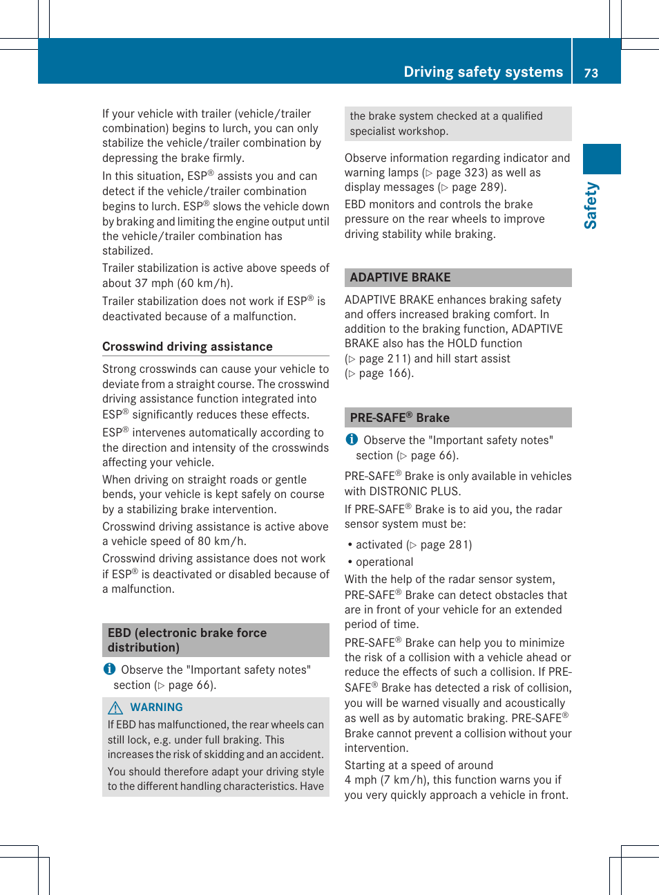 Safety, Driving safety systems | Mercedes-Benz GL-Class 2013 Owners Manual User Manual | Page 75 / 454