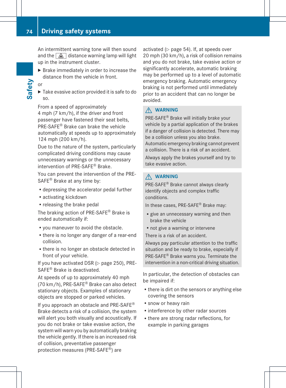 Safety, Driving safety systems | Mercedes-Benz GL-Class 2013 Owners Manual User Manual | Page 76 / 454