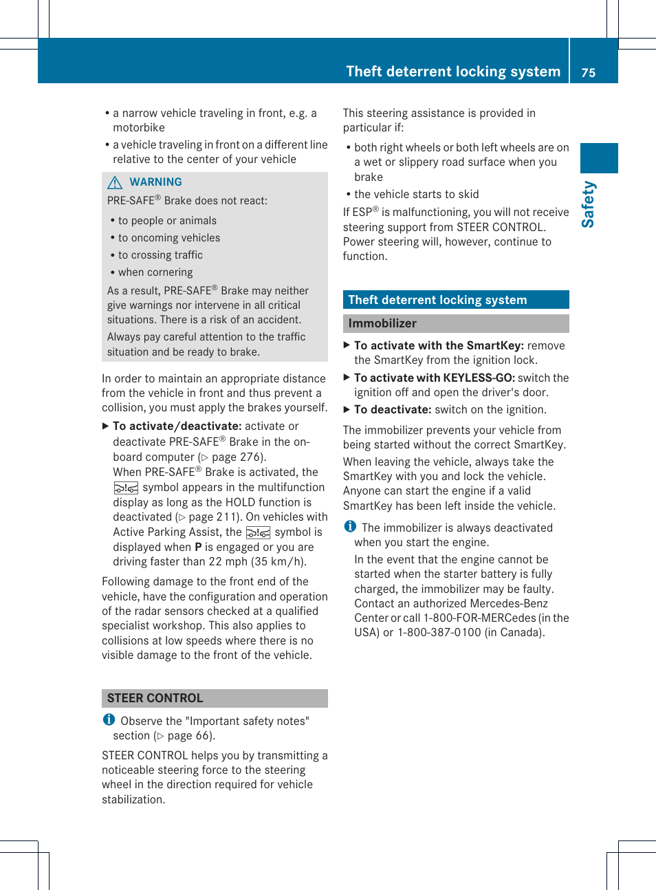 Safety, Theft deterrent locking system | Mercedes-Benz GL-Class 2013 Owners Manual User Manual | Page 77 / 454