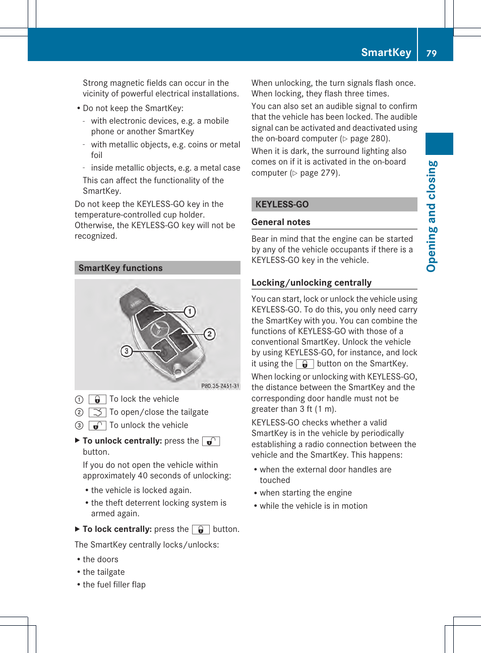 Opening and closi ng, Smartkey | Mercedes-Benz GL-Class 2013 Owners Manual User Manual | Page 81 / 454