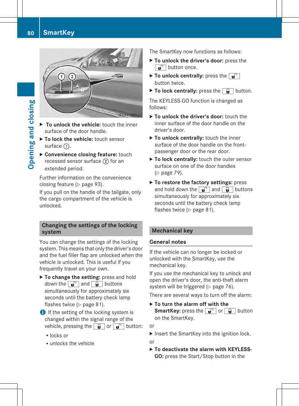 Opening and closing, Smartkey | Mercedes-Benz GL-Class 2013 Owners Manual User Manual | Page 82 / 454