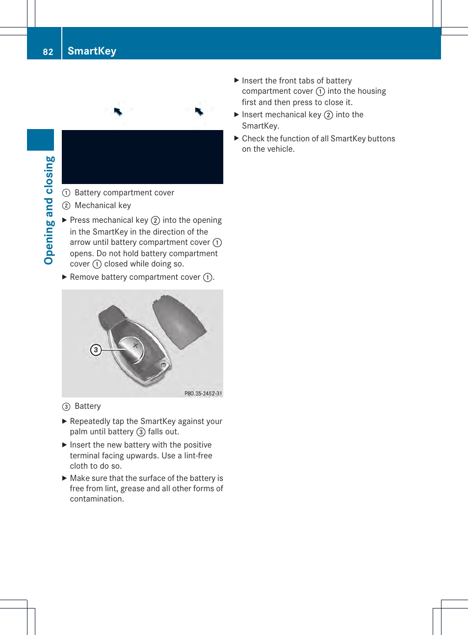 Opening and closing, Smartkey | Mercedes-Benz GL-Class 2013 Owners Manual User Manual | Page 84 / 454