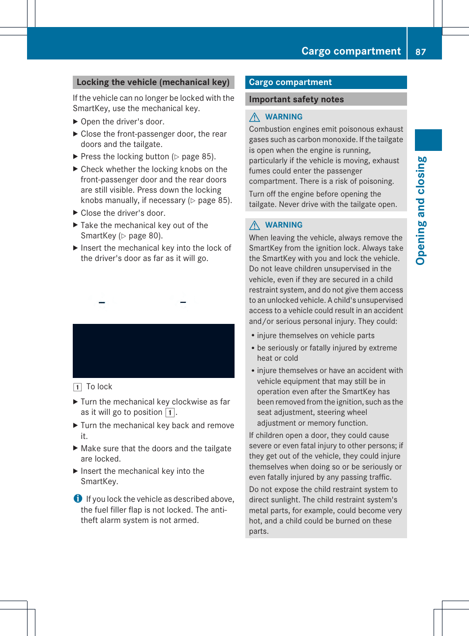 Opening and closing, Cargo compartment | Mercedes-Benz GL-Class 2013 Owners Manual User Manual | Page 89 / 454