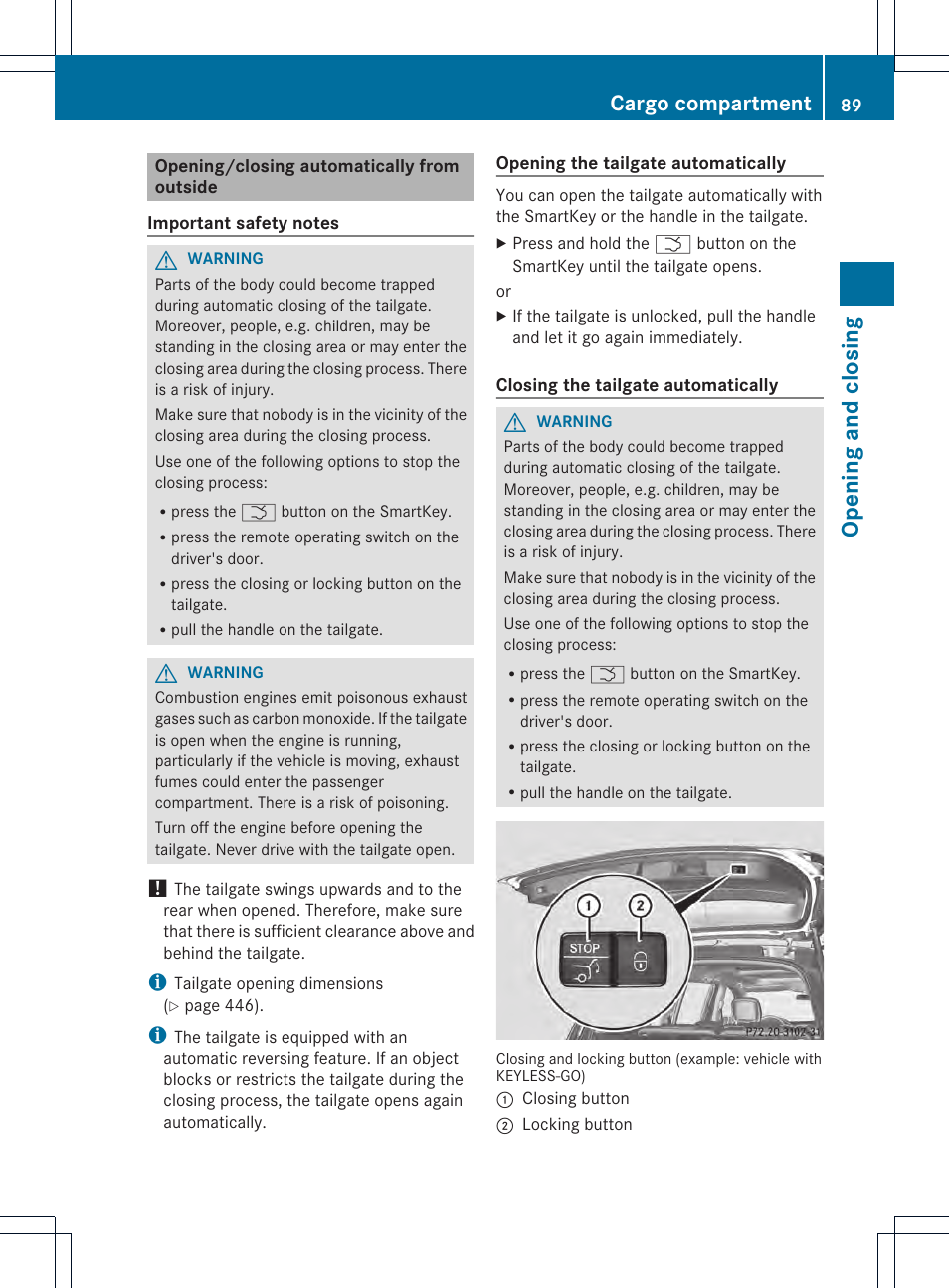Opening and closing, Cargo compartment | Mercedes-Benz GL-Class 2013 Owners Manual User Manual | Page 91 / 454
