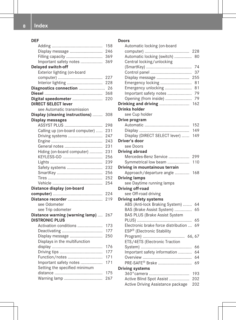 Index | Mercedes-Benz GLK-Class 2013 Owners Manual User Manual | Page 10 / 378