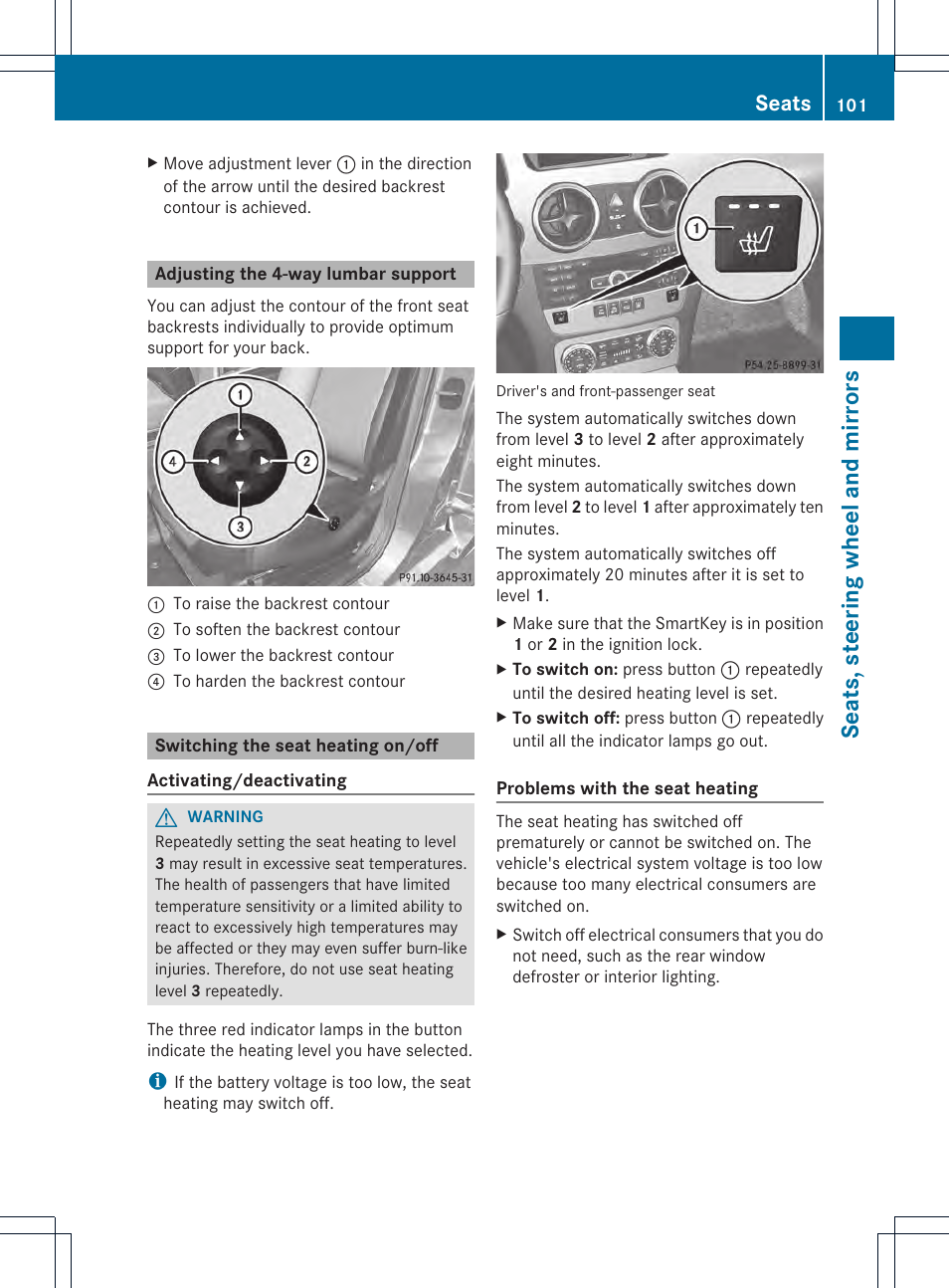 Seats, steering wheel and mirrors, Seats | Mercedes-Benz GLK-Class 2013 Owners Manual User Manual | Page 103 / 378