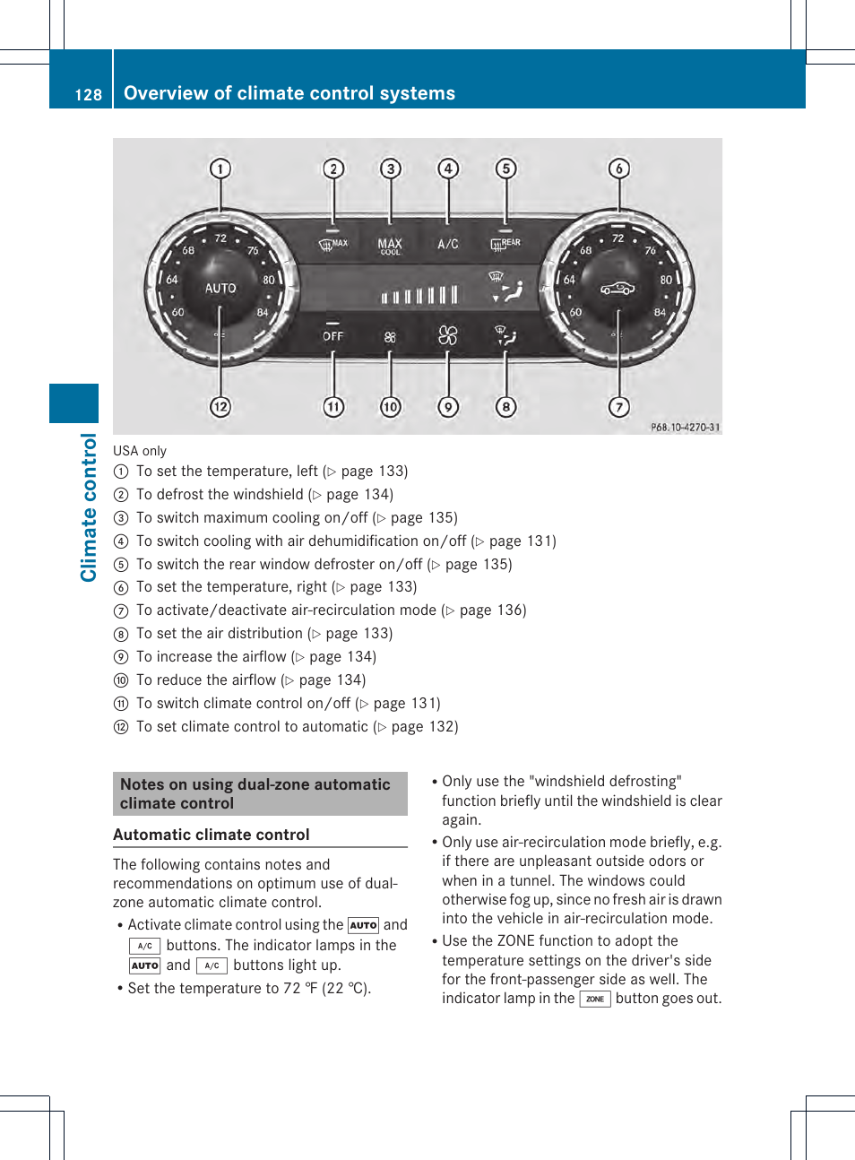 Climate control, Overview of climate control systems | Mercedes-Benz GLK-Class 2013 Owners Manual User Manual | Page 130 / 378