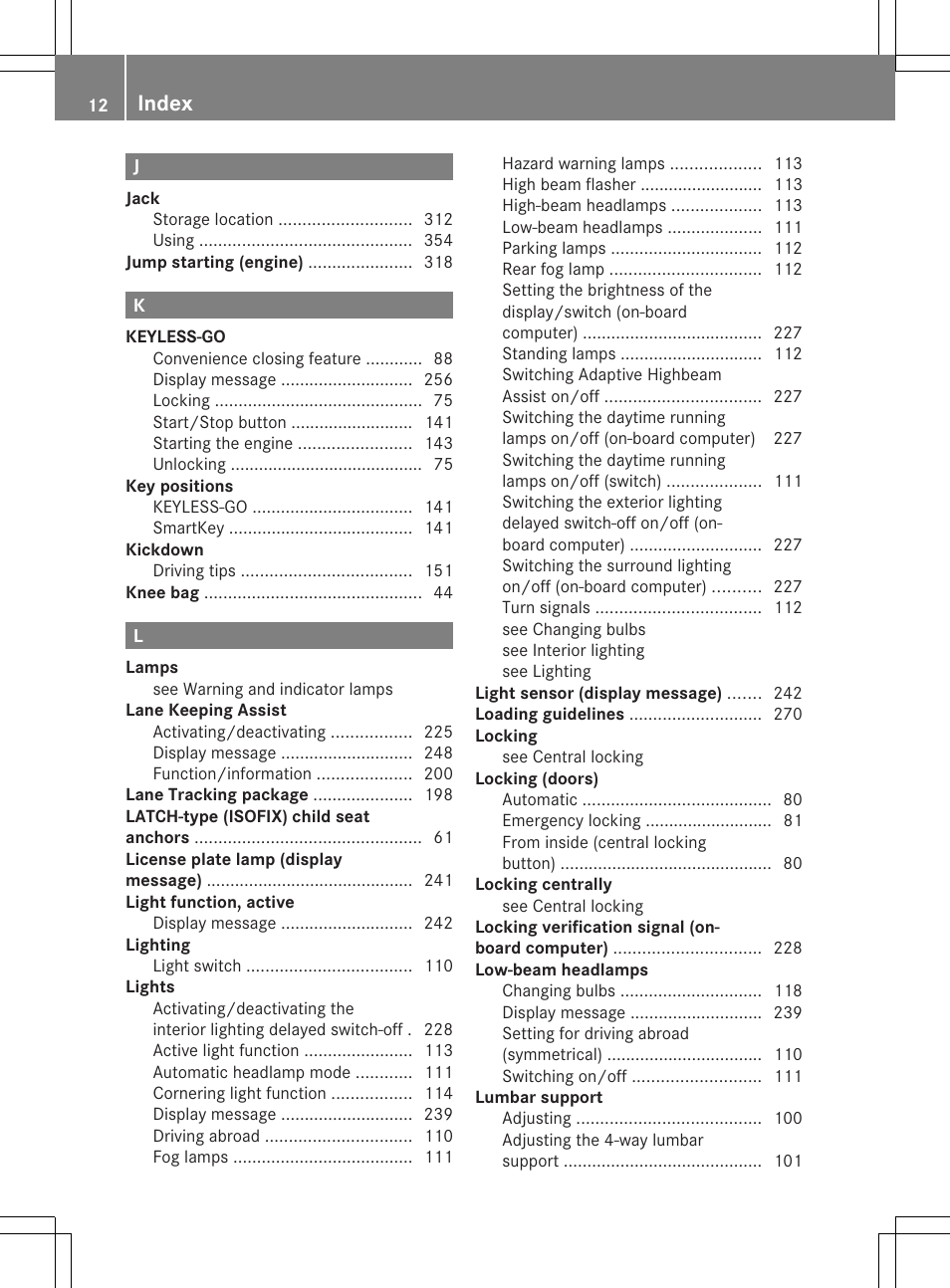 Index | Mercedes-Benz GLK-Class 2013 Owners Manual User Manual | Page 14 / 378