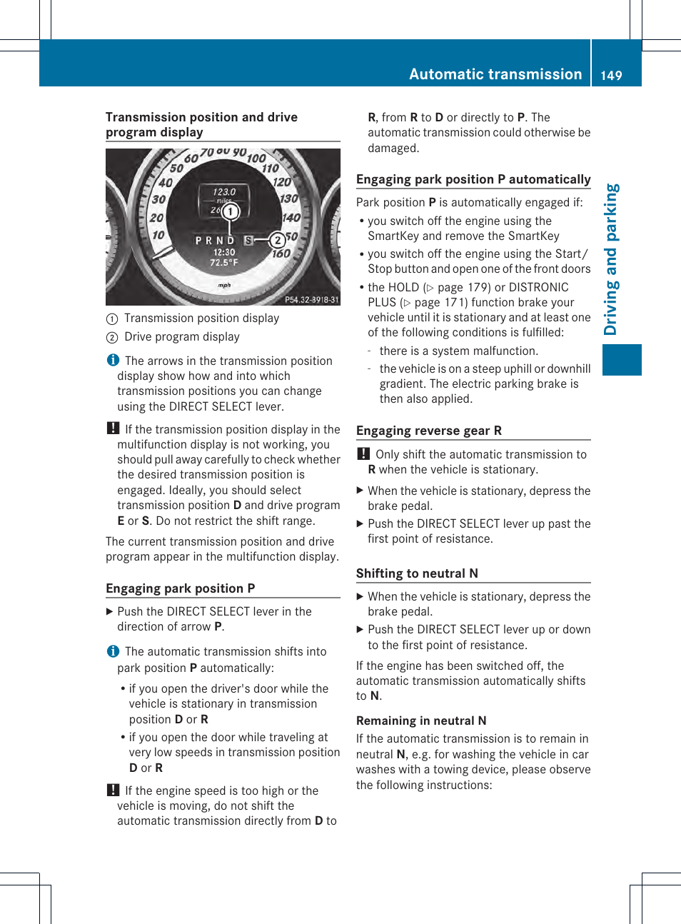 Driving and parking, Automatic transmission | Mercedes-Benz GLK-Class 2013 Owners Manual User Manual | Page 151 / 378