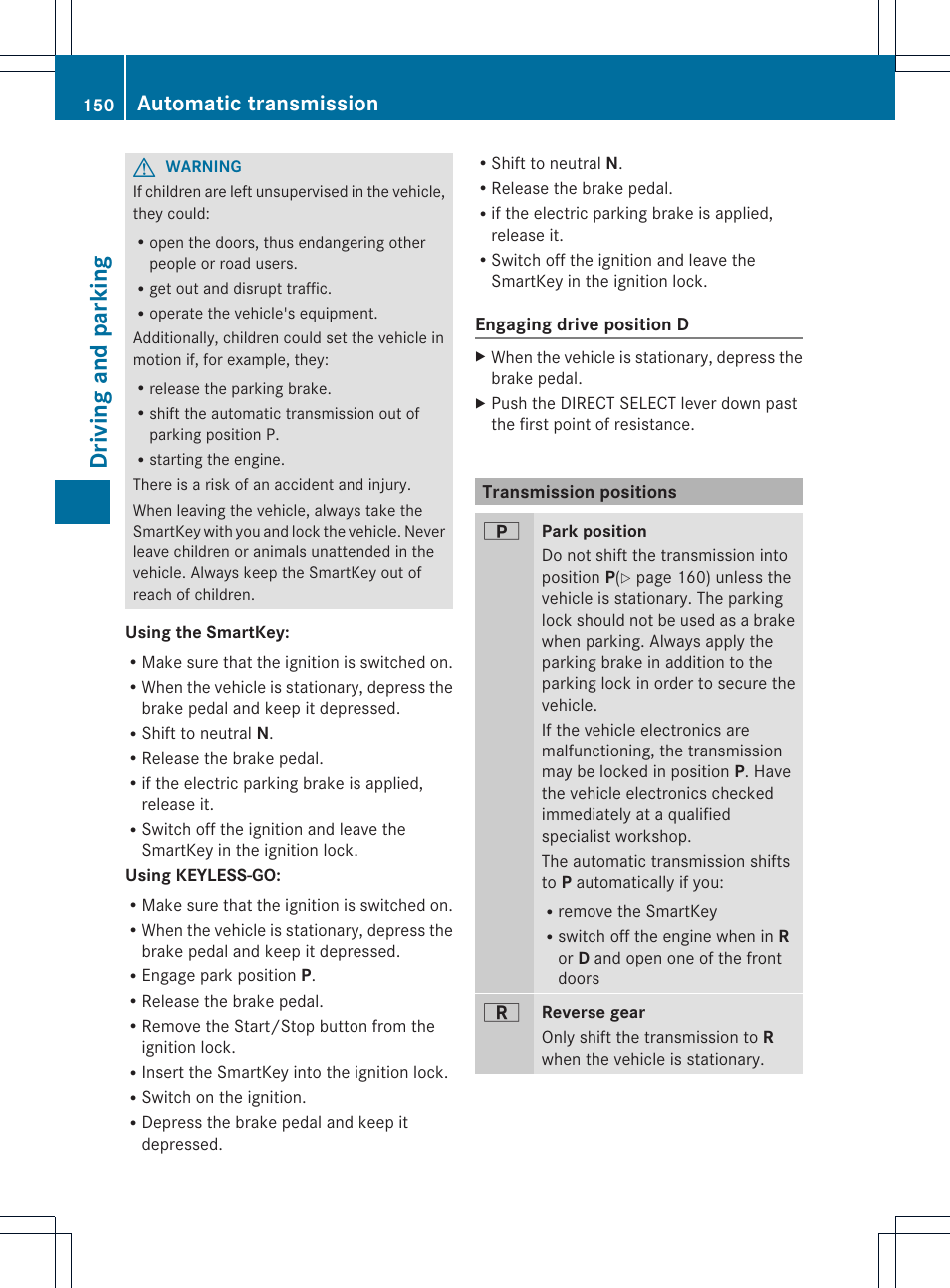 Driving and parking, Automatic transmission | Mercedes-Benz GLK-Class 2013 Owners Manual User Manual | Page 152 / 378