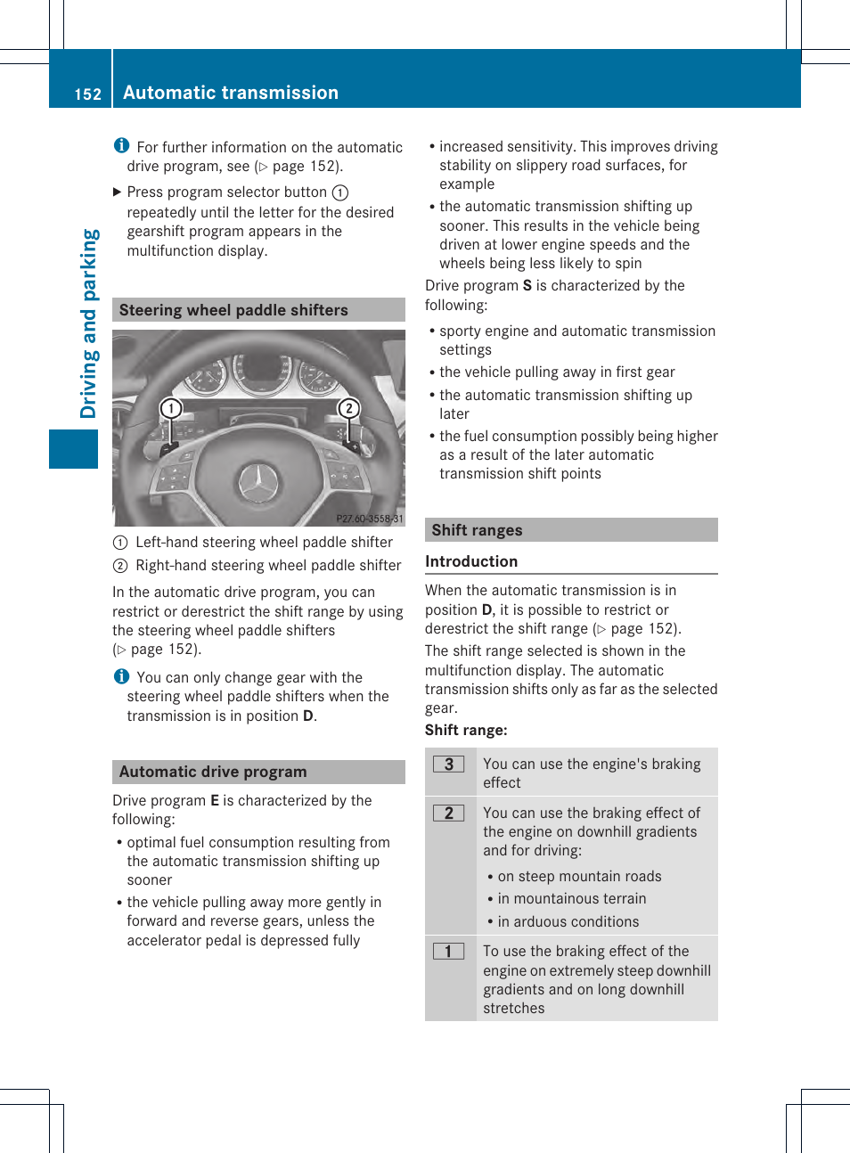 Driving and parking, Automatic transmission | Mercedes-Benz GLK-Class 2013 Owners Manual User Manual | Page 154 / 378