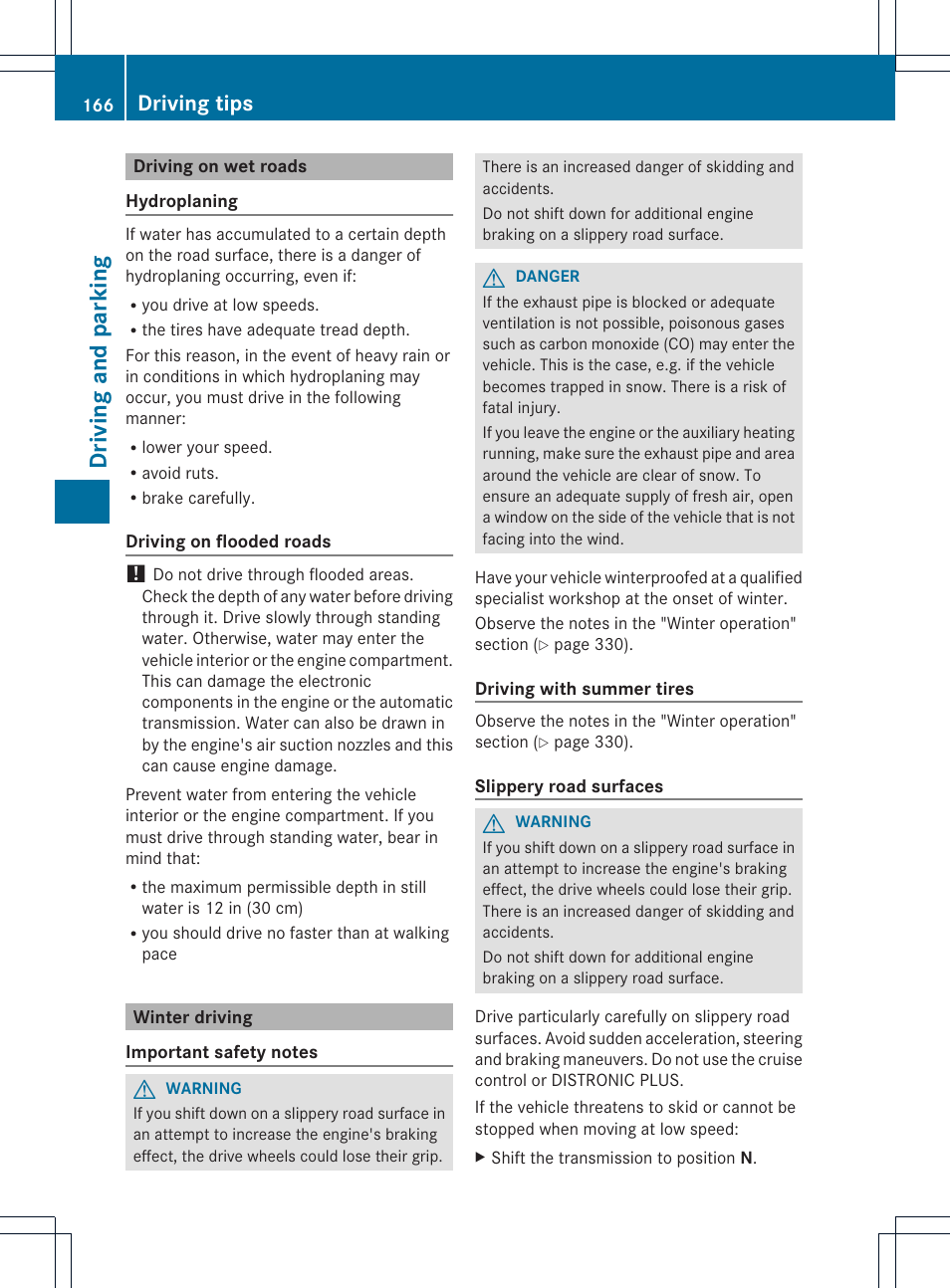 Driving and parking, Driving tips | Mercedes-Benz GLK-Class 2013 Owners Manual User Manual | Page 168 / 378