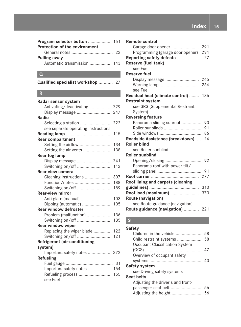 Index | Mercedes-Benz GLK-Class 2013 Owners Manual User Manual | Page 17 / 378