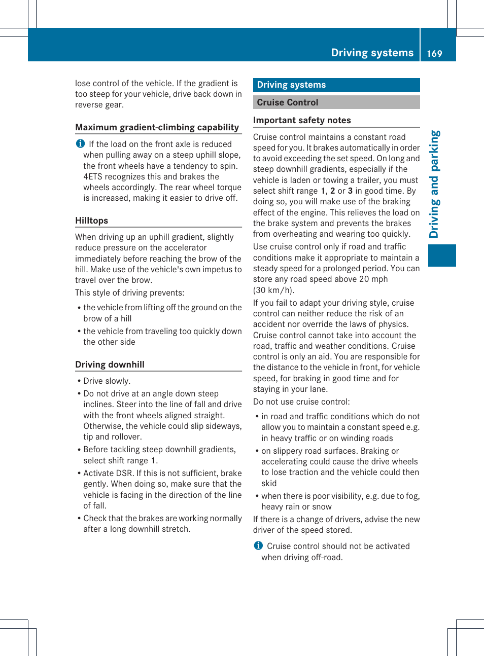 Driving and parking, Driving systems | Mercedes-Benz GLK-Class 2013 Owners Manual User Manual | Page 171 / 378