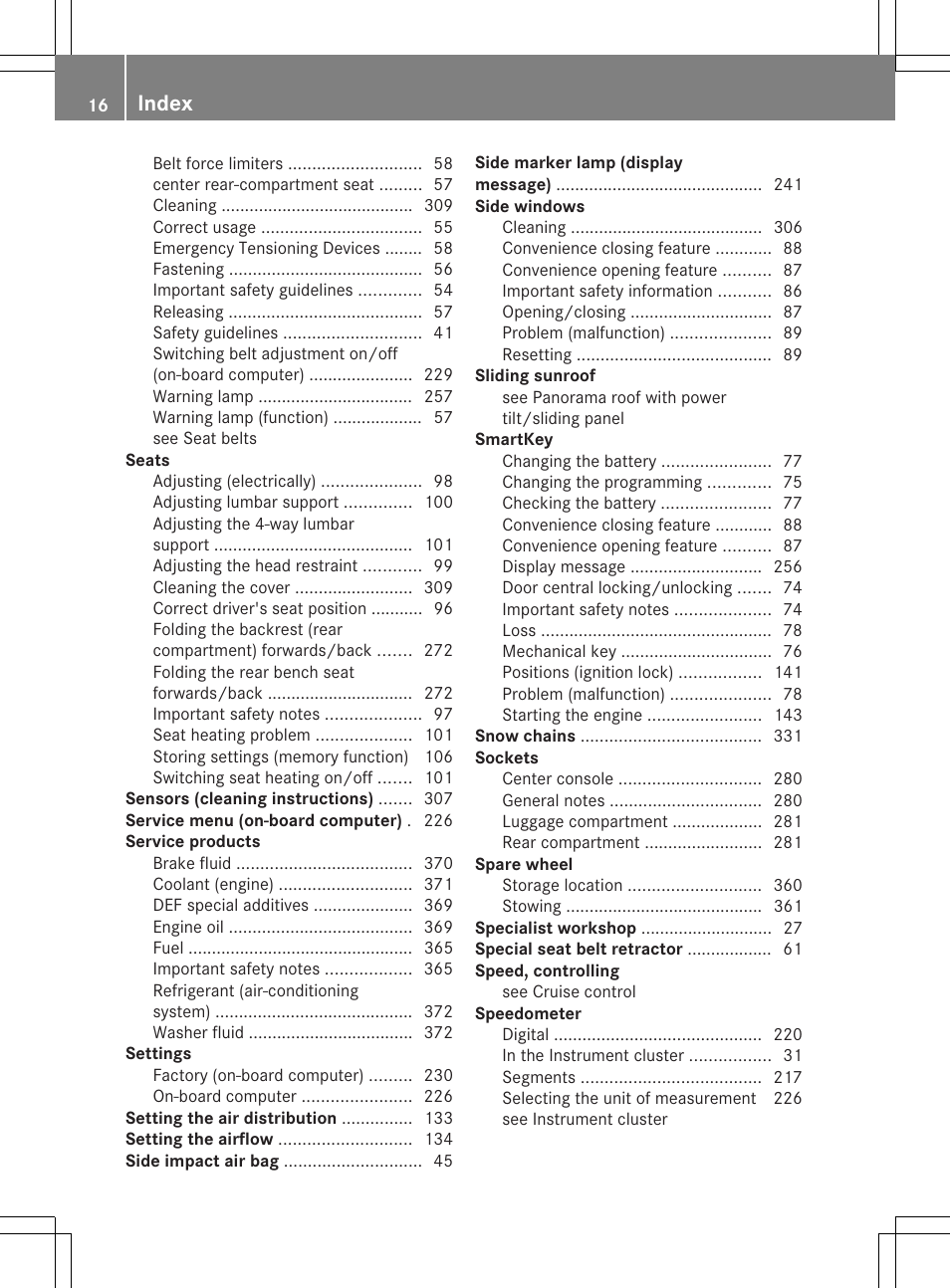 Index | Mercedes-Benz GLK-Class 2013 Owners Manual User Manual | Page 18 / 378