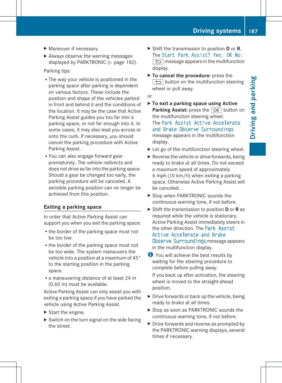 Driving and parking, Driving systems | Mercedes-Benz GLK-Class 2013 Owners Manual User Manual | Page 189 / 378