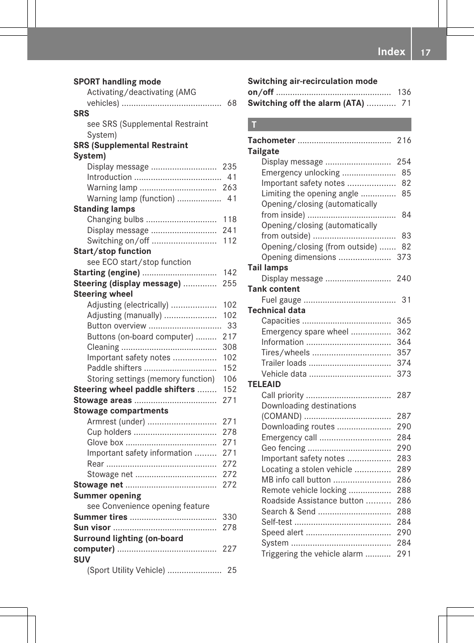 Index | Mercedes-Benz GLK-Class 2013 Owners Manual User Manual | Page 19 / 378