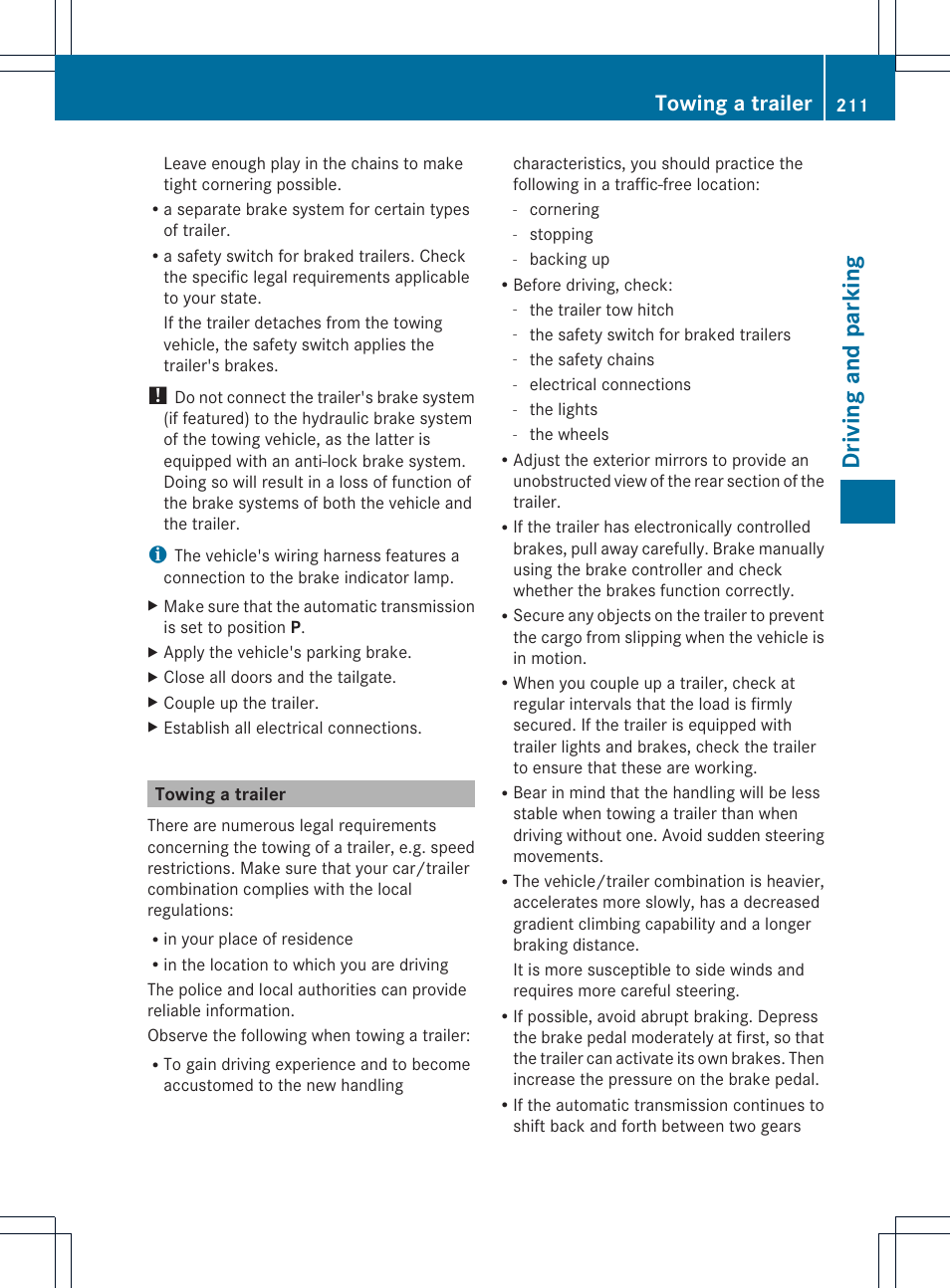 Dr ivi ng an d parki ng, Towing a trailer | Mercedes-Benz GLK-Class 2013 Owners Manual User Manual | Page 213 / 378