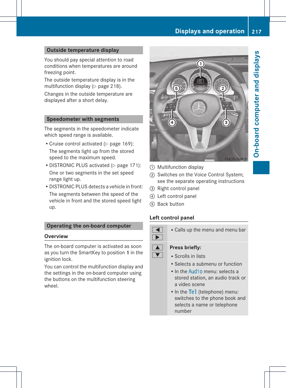 On-board computer and displays, Displays and operation | Mercedes-Benz GLK-Class 2013 Owners Manual User Manual | Page 219 / 378