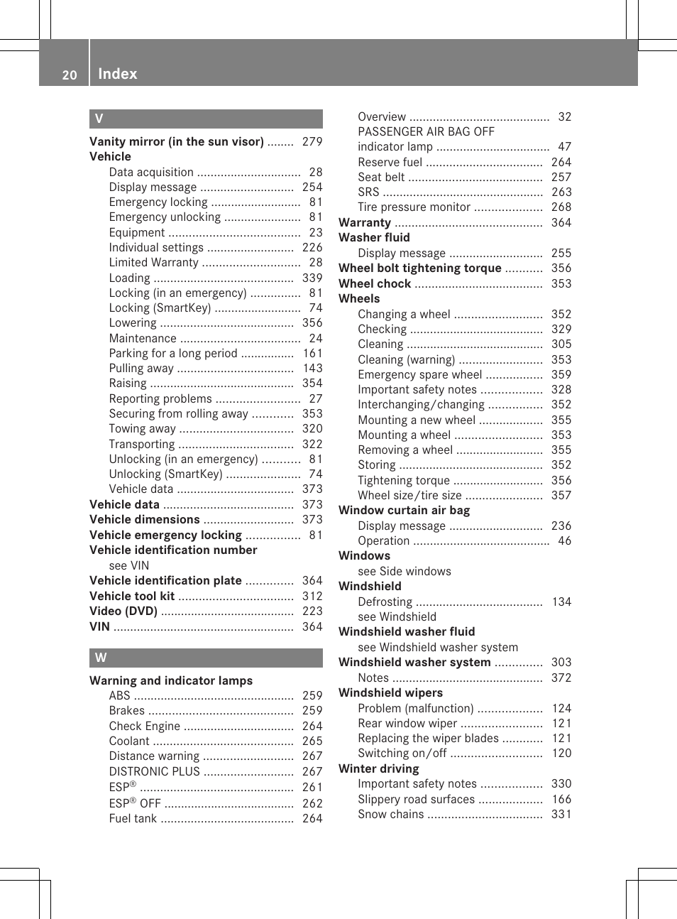 Index | Mercedes-Benz GLK-Class 2013 Owners Manual User Manual | Page 22 / 378