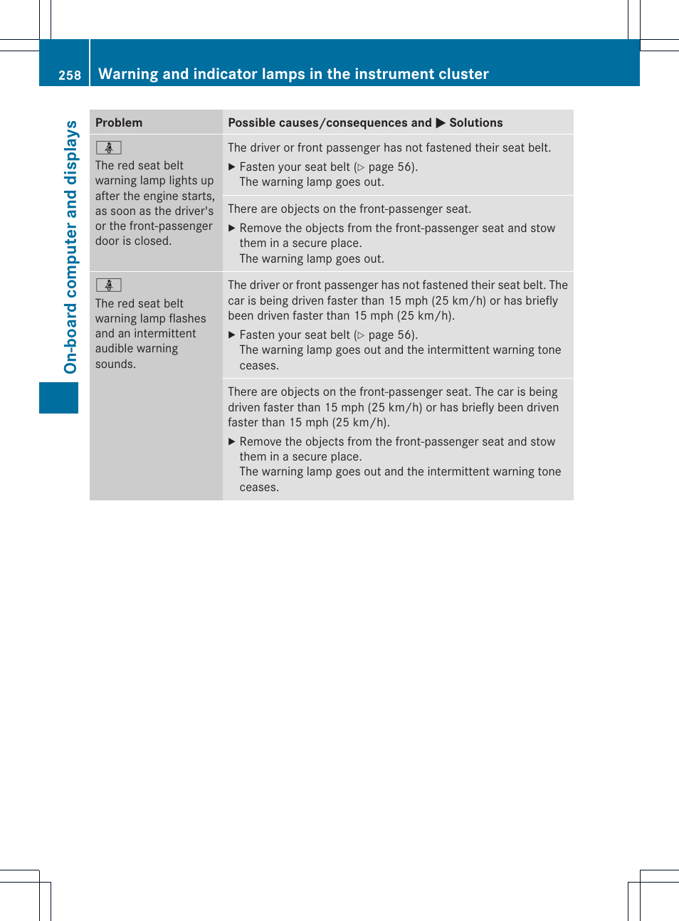 On-board computer and displays | Mercedes-Benz GLK-Class 2013 Owners Manual User Manual | Page 260 / 378