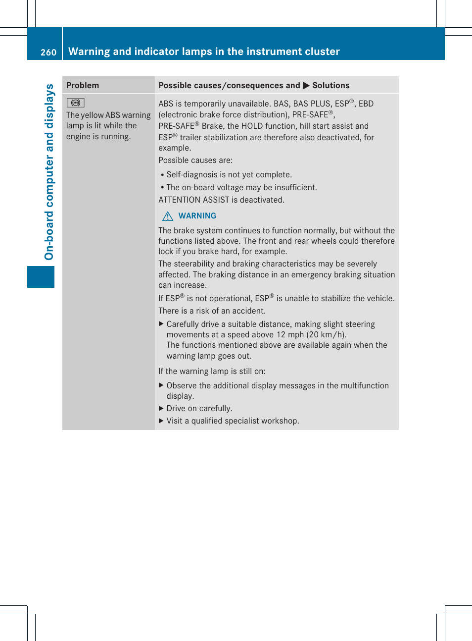On-board computer and displays | Mercedes-Benz GLK-Class 2013 Owners Manual User Manual | Page 262 / 378